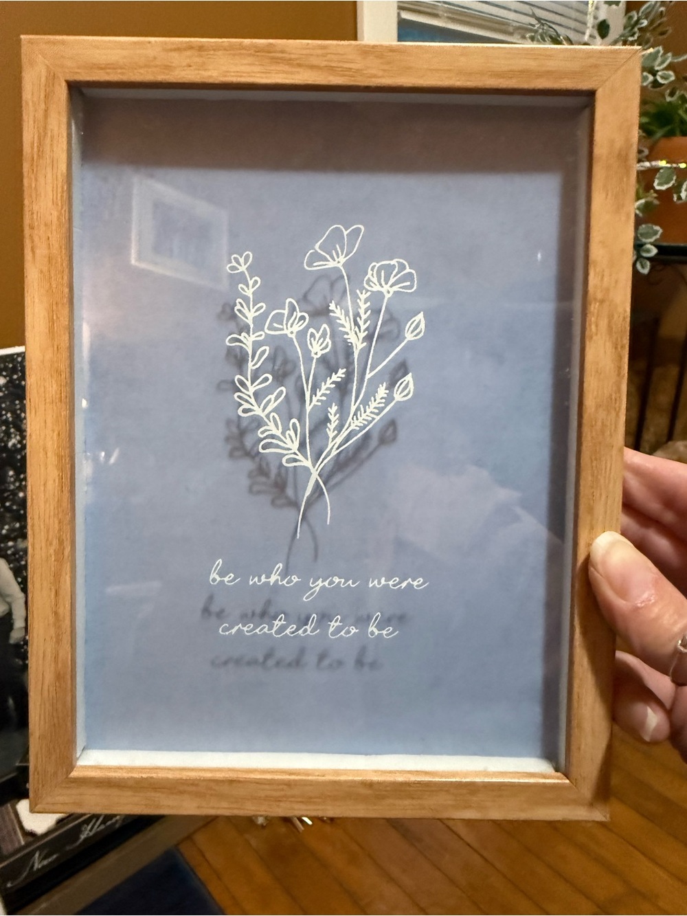 Wood Frame Floral Wall Art Print in Blue